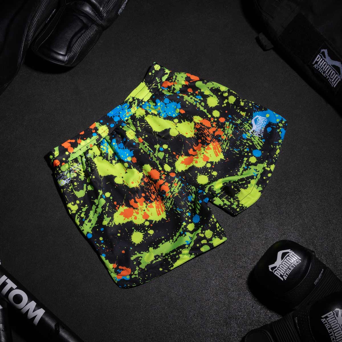 Fightshorts FUSION Splatter  - Schwarz/Neon