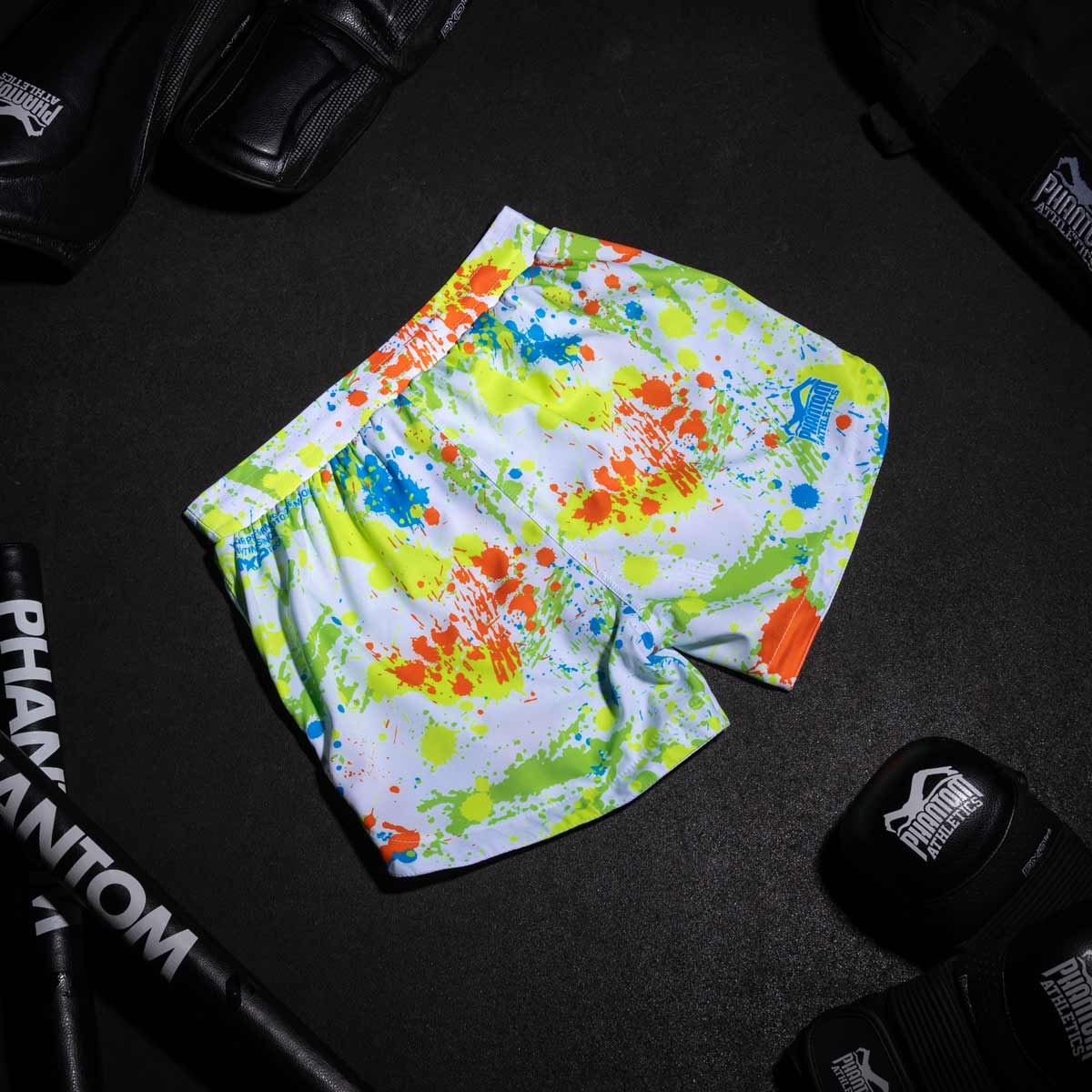 Fightshorts FUSION Splatter  - Weiss/Neon