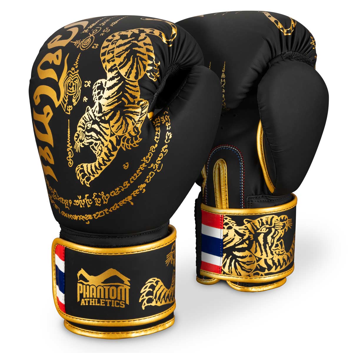 Phantom Muay Thai Boxhandschuhe im limitierten Schwarz/Goldenen Sak Yant / Thaibox Design.