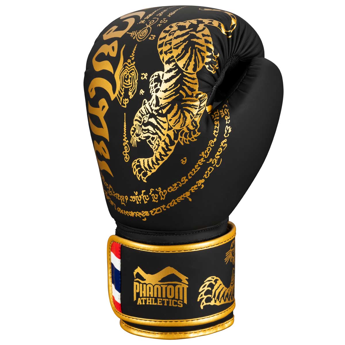 Phantom Muay Thai Boxhandschuhe im limitierten Schwarz/Goldenen Sak Yant / Thaibox Design.