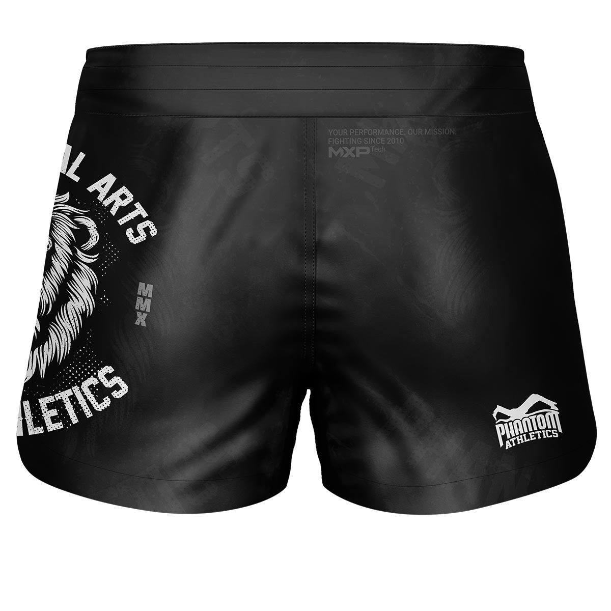 Phantom Fightshorts Fusion 2in1. Ultimative Shorts für deinen Kampfsport. IDeal für MMA, Muay Thai, BJJ, Ringen und mehr. In schwarz mit Löwen Design.