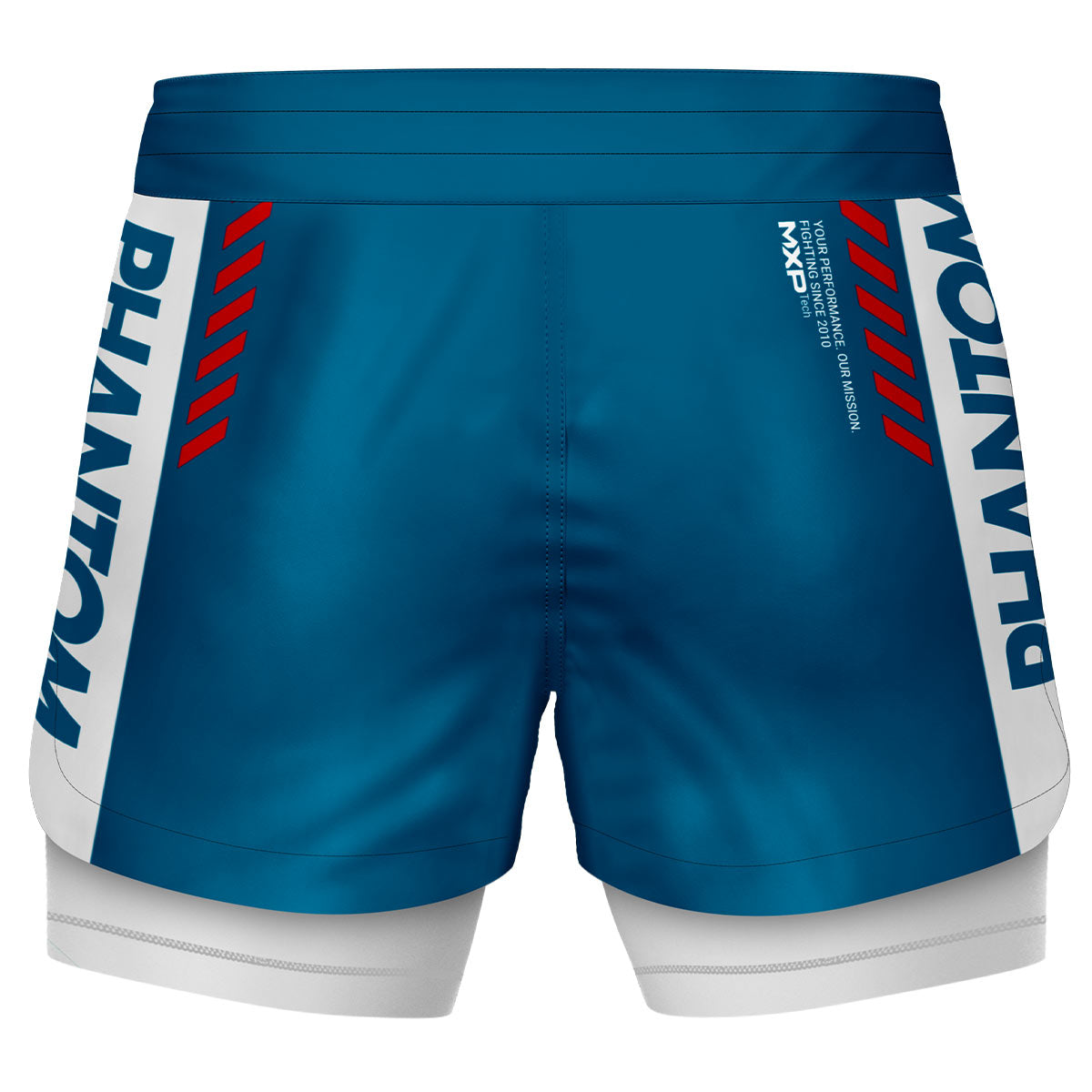 Phantom Fightshorts Fusion 2in1. Ultimative Shorts für deinen Kampfsport mit integrierter Compression Shorts. Ideal für MMA, BJJ, Ringen, Grappling oder Muay Thai. In blau mit PHANTOM Schriftzug.