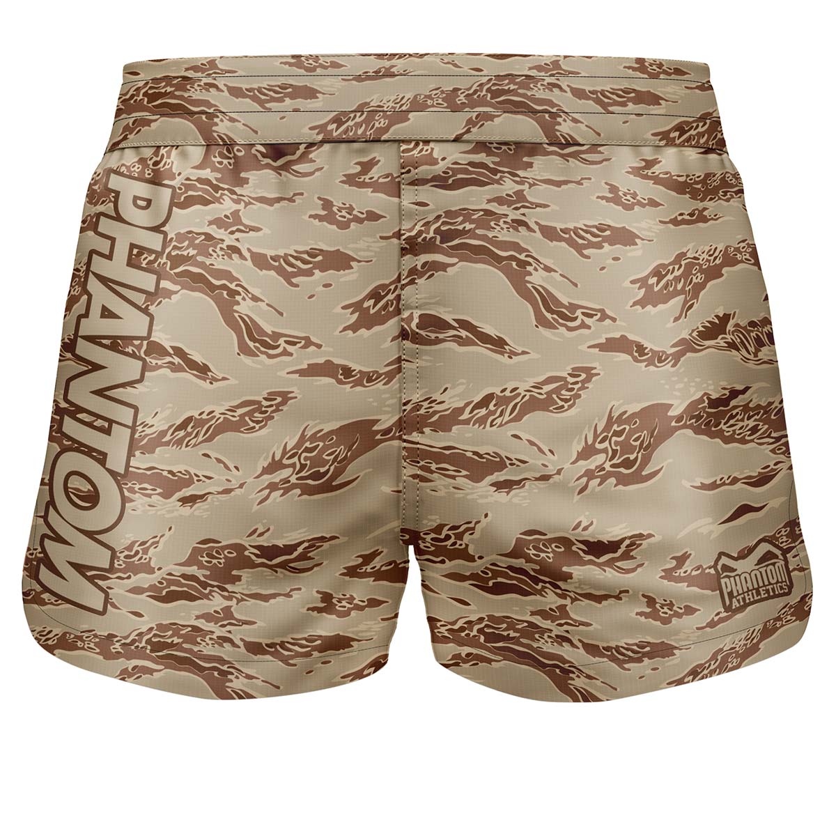 FUSION-R Fightshorts im Desert Tiger Camo Design – Ultraleichte, flexible Shorts mit elastischem Bund und Kordelzug, ideal für maximale Bewegungsfreiheit bei MMA, Muay Thai und BJJ Workouts.