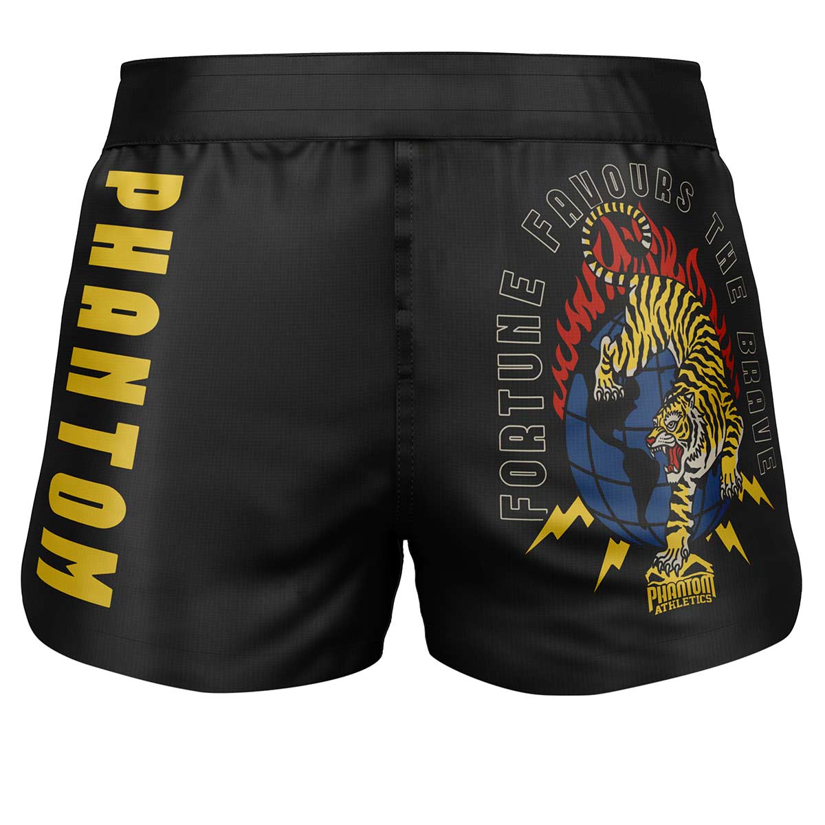 FUSION Fightshorts im Tiger Domination Design – Leichte, atmungsaktive Shorts mit athletischem Schnitt für maximale Beweglichkeit und perfekten Sitz bei MMA, Muay Thai und BJJ.