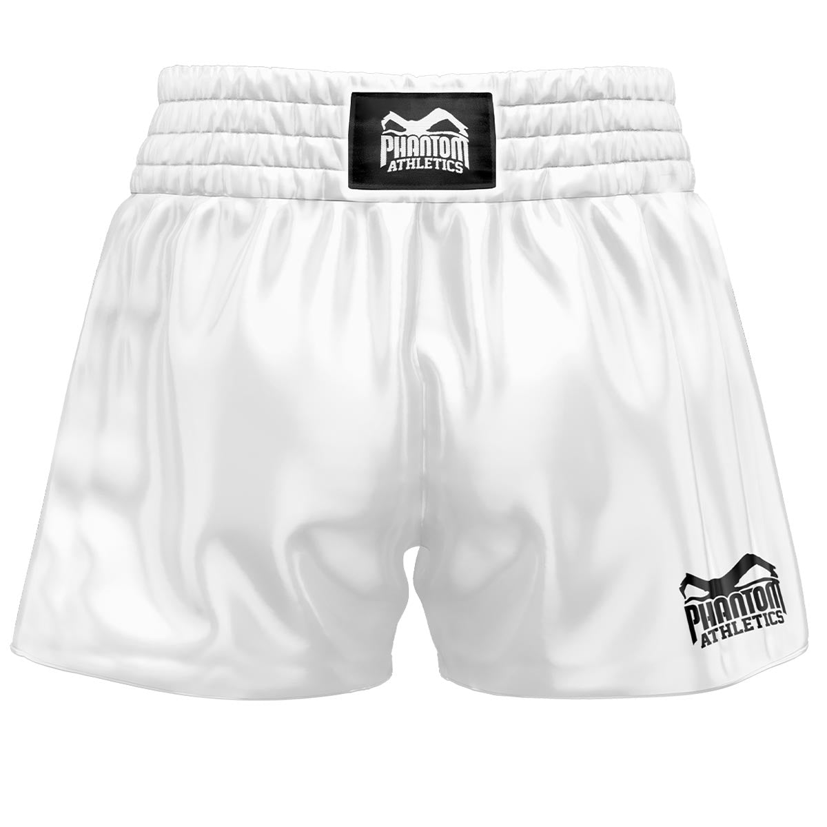 Die Phantom Muay Thai Shorts Team in weiß. Oldschool Satin Stoff verleiht dir original Thailand Feeling. In gewohnter Phantom Athletics Qualität. Ideal für dein Thaibox Training und den Wettkampf.