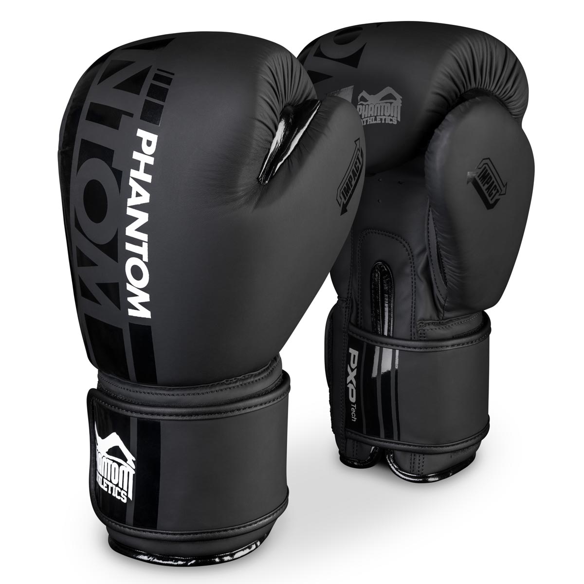 Die Apex Boxhandschuhe von Phantom in Schwarz glänzen mit Schwarz Matt