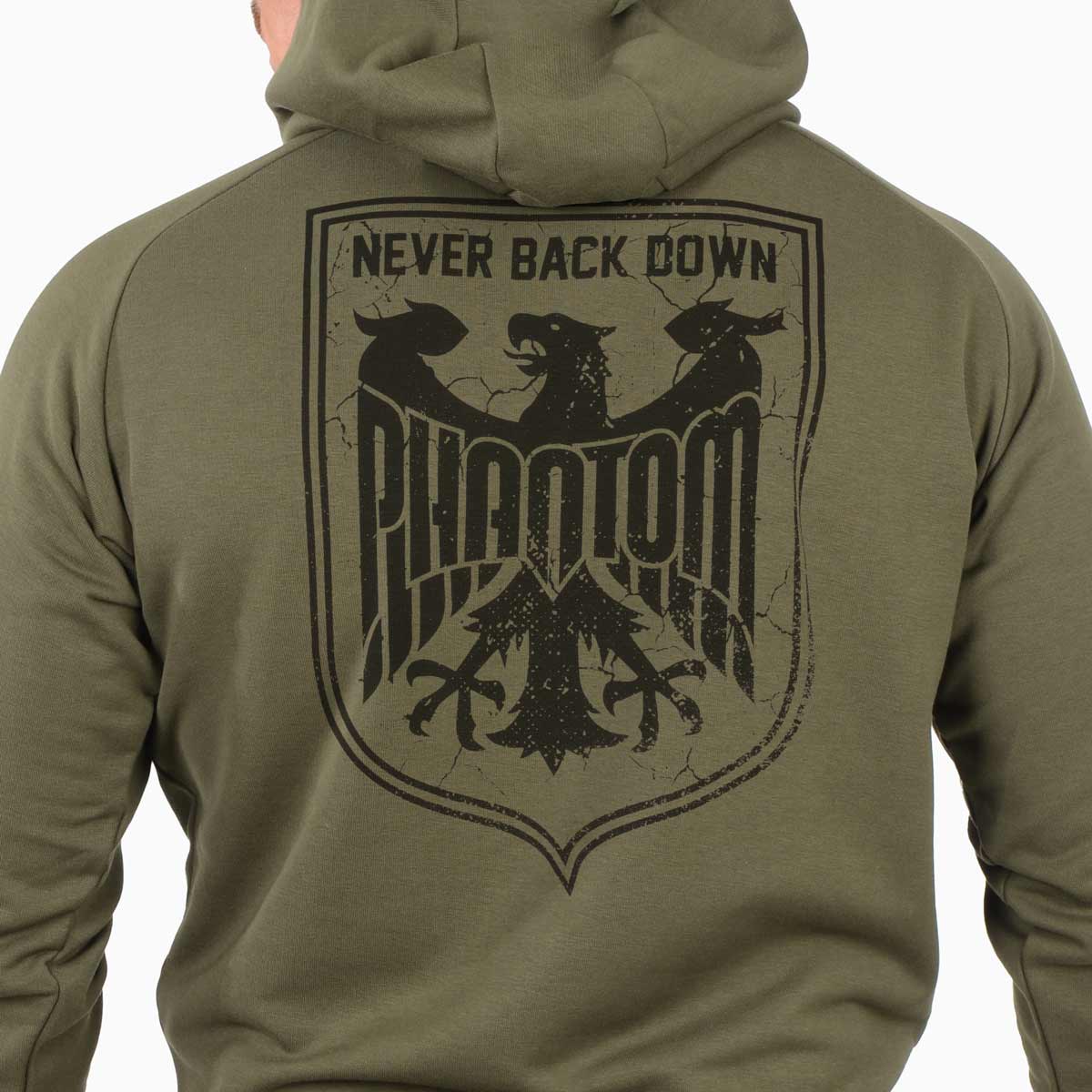 Der Phantom Team Germany Hoodie in Army Grün verfügt über einen großen Print auf dem Rücken.