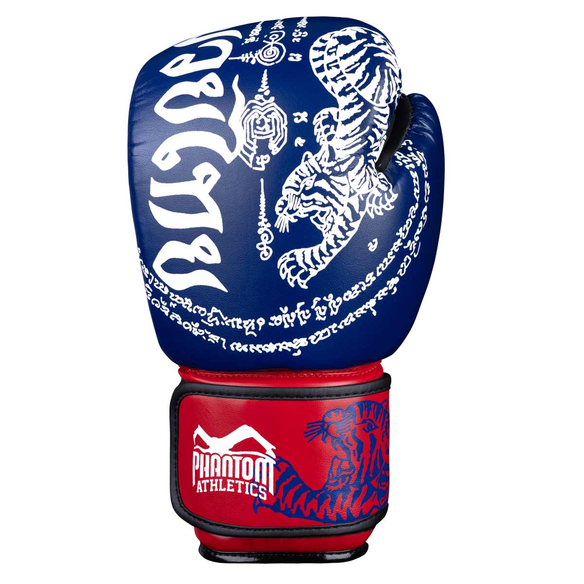 Die Phantom Muay Thai Handschuhe mit thailändischem Print und in den thailändischen Nationalfarben. 