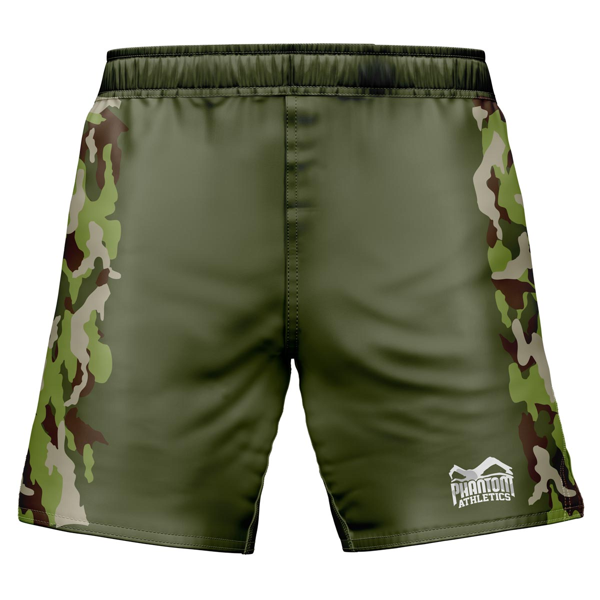 Phantom EVO MMA Fightshorts. Im Warfare Design mit grünen Camo Elementen.