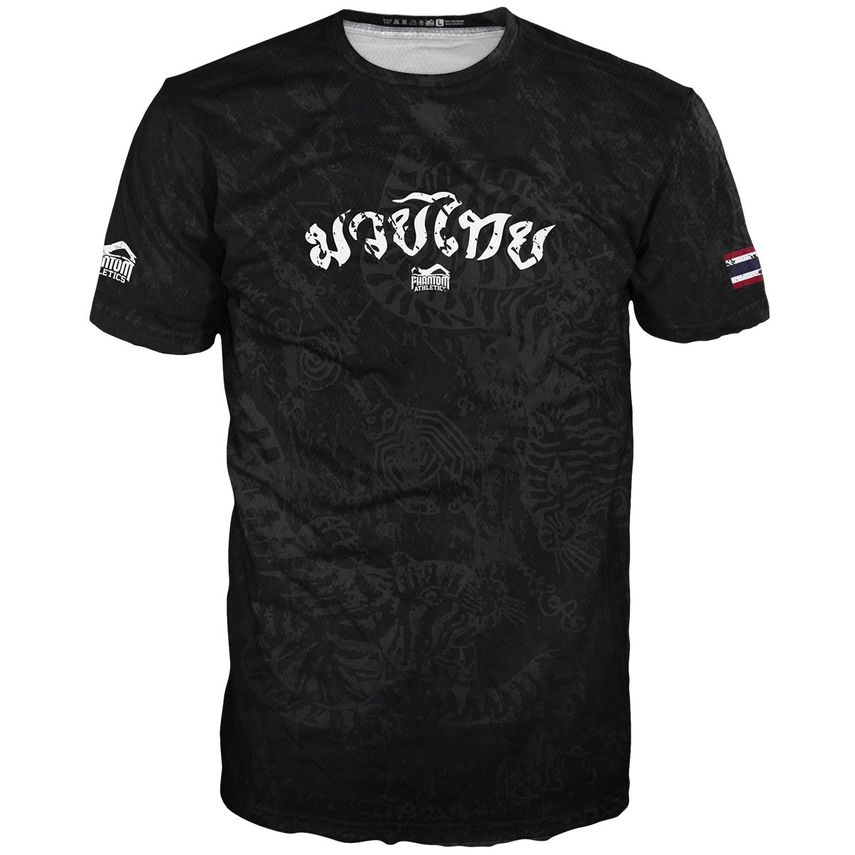 Phantom EVO Trainingsshirt im Muay Thai Design für Kampfsport Training. Mit thailändischer Schrift und Sak Yant Grafiken.